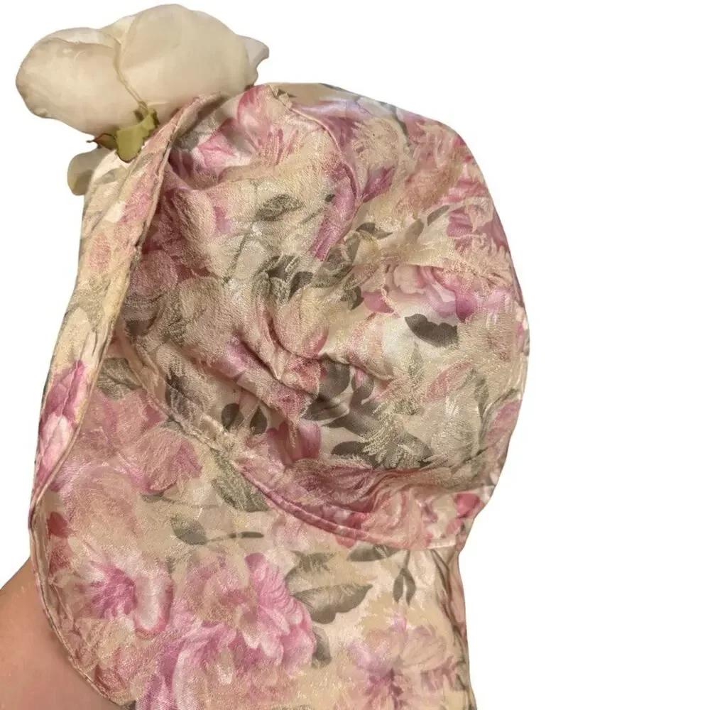 Vintage Floral Fabric Flip Front Bucket Hat Blossom 90s Y2K 3D Flower One Size